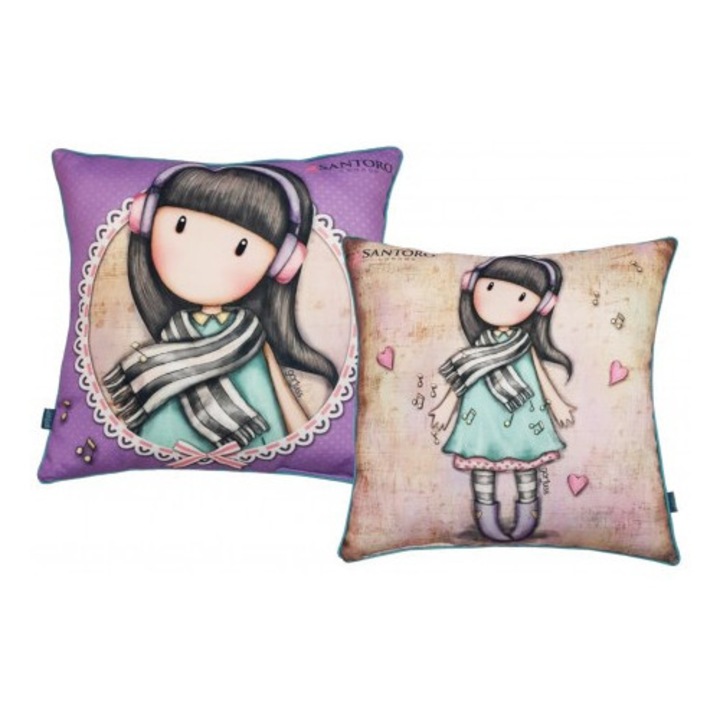 Gorjuss párna, díszpárna - 40x40 cm - beige-lila