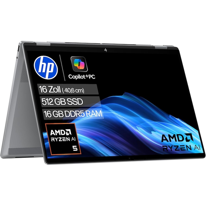 Laptop HP OmniBook X Flip 16 2-in-1 BA3S5EA, 16", AMD Ryzen AI 5 340, 16 GB RAM, 512 GB SSD, Touchscreen, Windows 11 Home, Silver