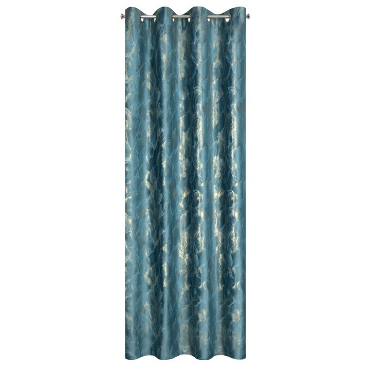 Függöny, Eurofirany, Melody, sötét türkiz, 140 x 250 cm, bársony, fémhatású mintával, gyűrűs