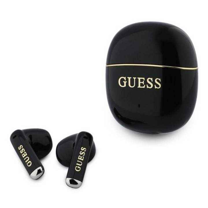 Guess gold line glossy classic logo bluetooth fülhallgató sztereo, v5.4, tws, mikrofon + töltőtok, fekete