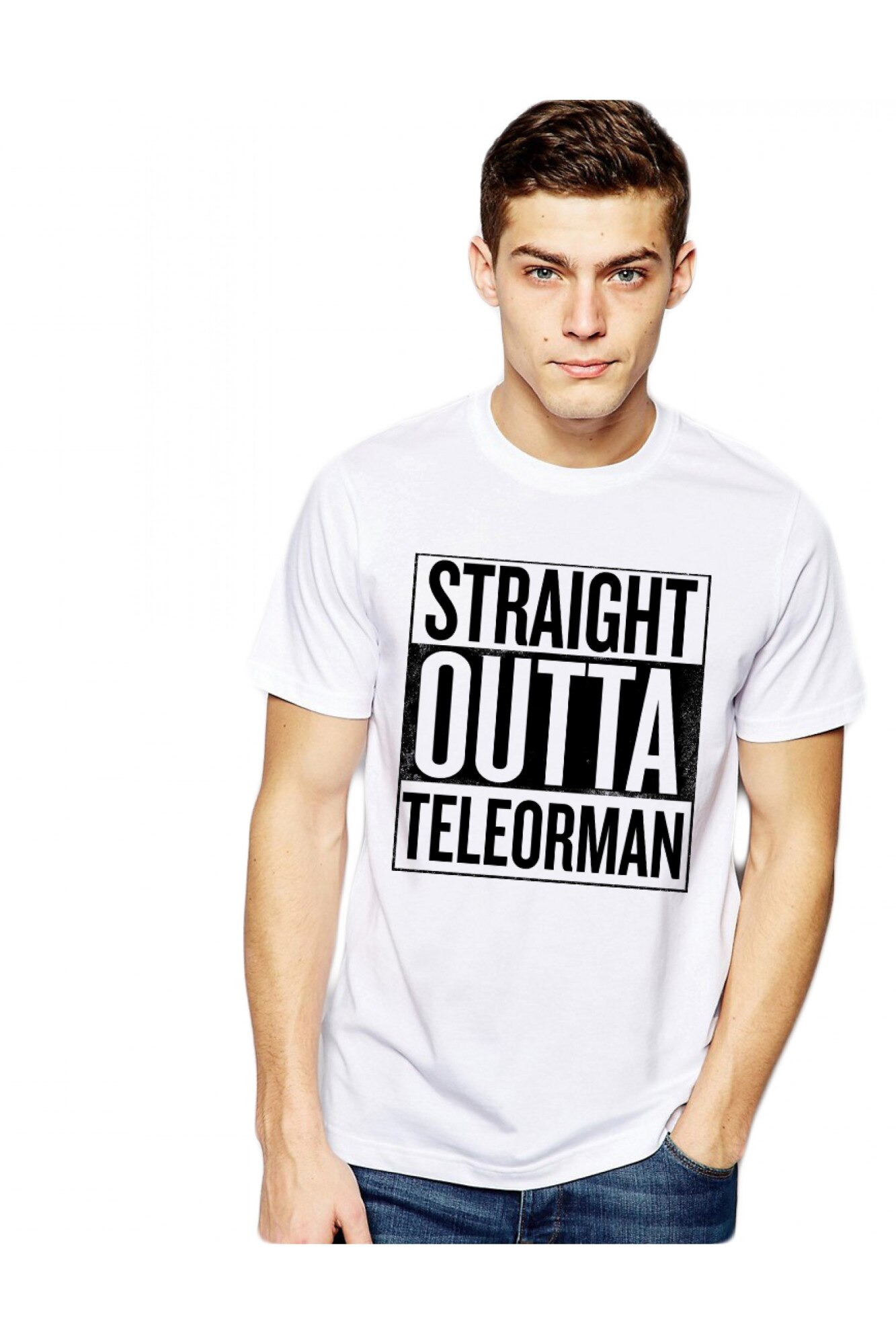 Tricou alb barbati - Straight Outta Teleorman