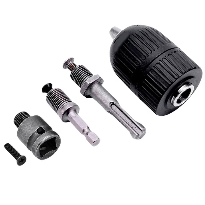 Gyorsbefogó tokmány készlet, önzáró, 2-13mm, 1/2-20UNF befogószár, SDS-Plus adapterrel, 1/4" hatszögletű és 1/2" adapter ütvecsavarozóhoz