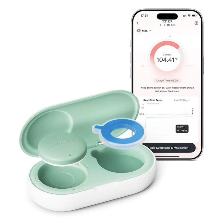 Интелигентен бебешки термометър Momcozy T31 Smart Baby Thermometer, безконтактен термометър за деца, дигитален термометър с точно измерване на температура, LCD дисплей, бързо отчитане и удобен мониторинг на здравето