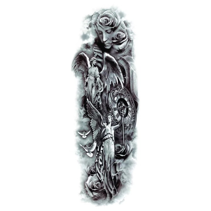 Tatuaj temporar, Flash Tattoos Romania, SLEEVE – In God we trust, rezistent la apa, 48 x 17 cm