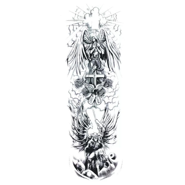 Tatuaj temporar, Flash Tattoos Romania, SLEEVE – Judgement Day, rezistent la apa, 48 x 17 cm