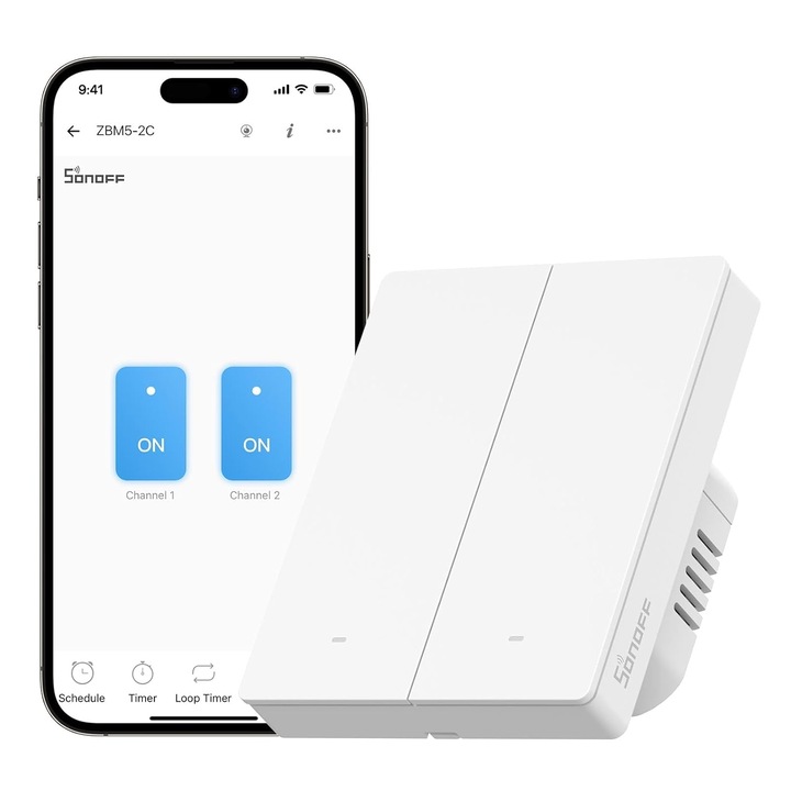 Intelligens Kapcsoló ZBM5-2C-80W, Zigbee, 2 csatornás, 10A, ZIGBEE, Otthonra és Irodába, Minőségi Anyagok, A Tökéletes Választás