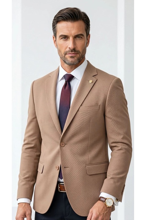 Мъжко сако slim fit, бронзов, текстуриран материал, размер 48