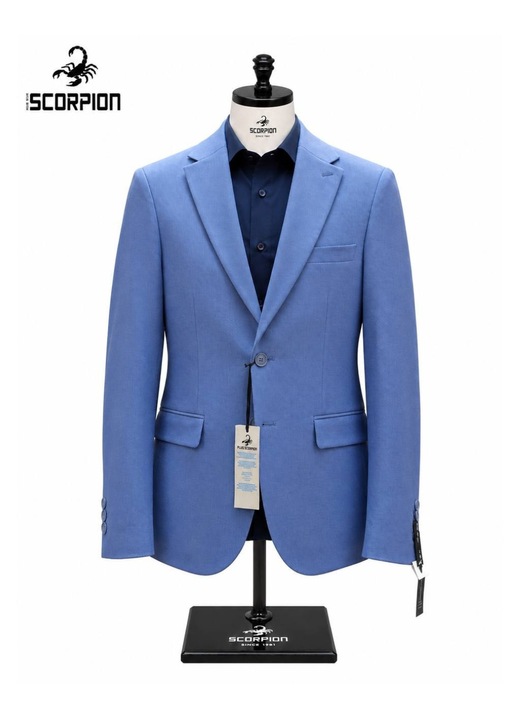 Sacou barbatesc slim fit, albastru, din material texturat premium, marimea 46