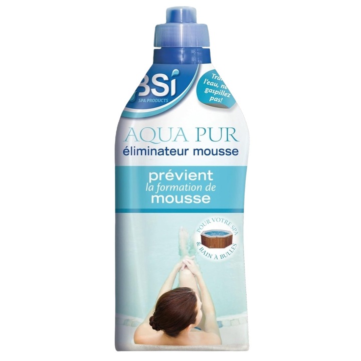 Habzásgátló oldat spa-khoz, medencékhez és jakuzzikhoz Aqua Pur, 1 liter, 12000 liter vízhez, azonnali habeltávolítás