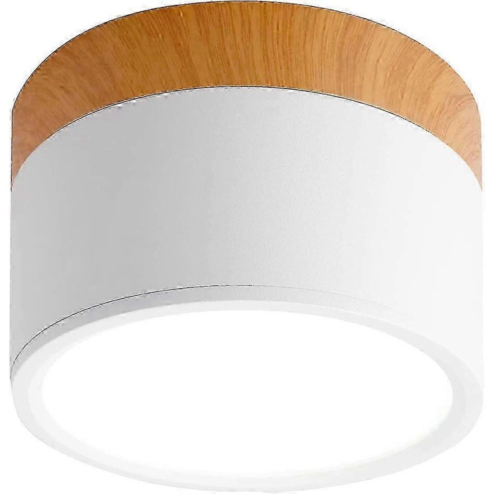 Kerek LED mennyezeti spotlámpa 12W, fa hatású alumínium, hideg fehér, 110mm