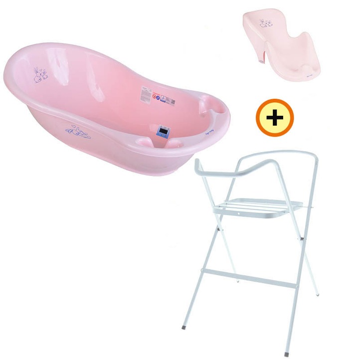 Set cadita Iepuras roz KR 86 cm + suport metalic + suport anatomic cadita