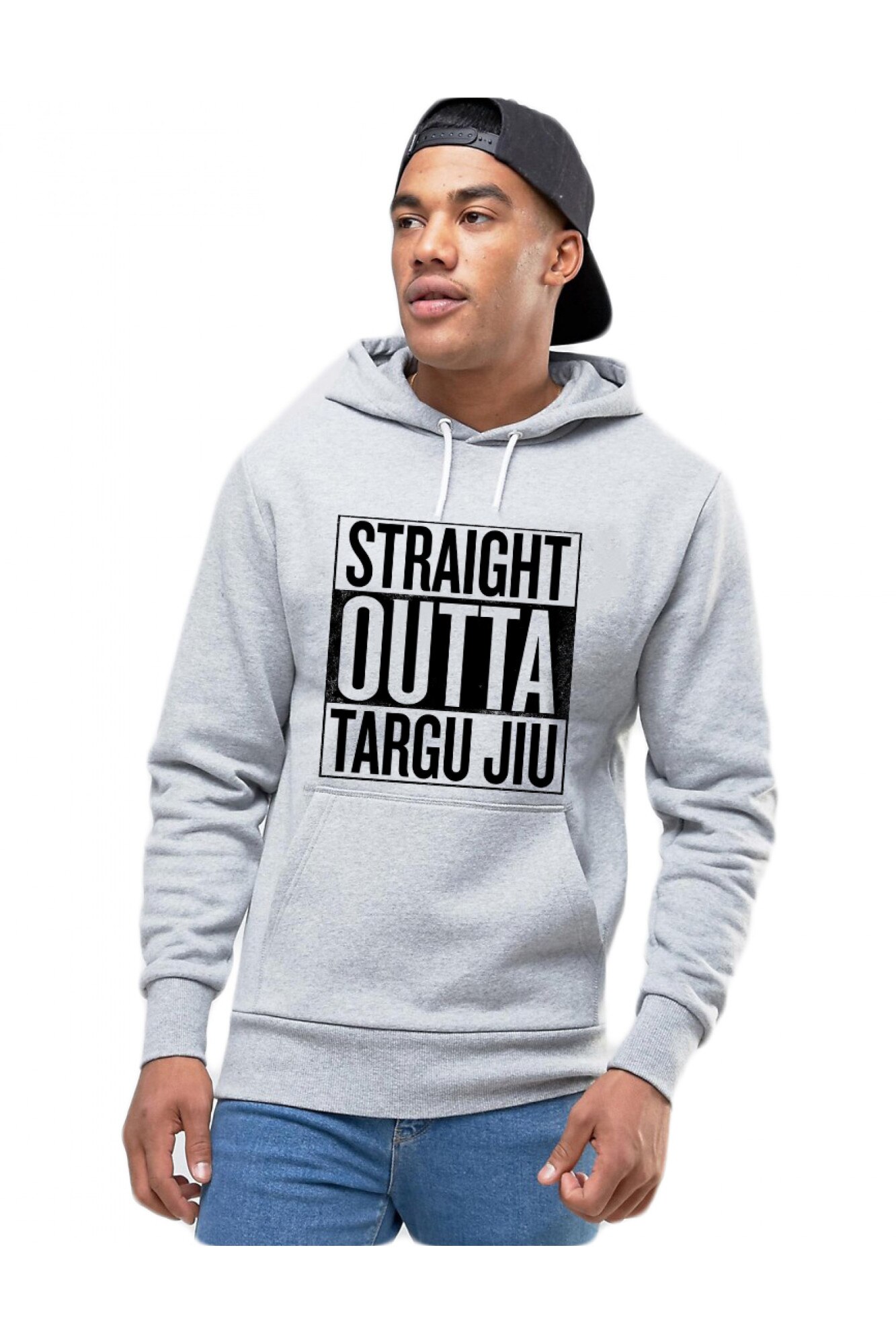 Hanorac Barbati Gri - Straight Outta Targu Jiu, M