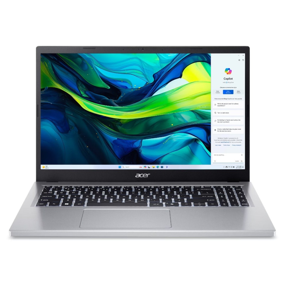 Laptop Acer AG15, 15.6" Full HD Touchscreen, AMD Ryzen™ 5 7520U pana la 4.3 GHz, 8 GB RAM DDR5, 512 GB SSD, AMD Radeon, Windows 11 Home, Pure Silver 512 GB