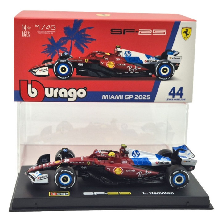Ferrari SF-25 Team Scuderia F1 #44 (2025) - Miami GP - Lewis Hamilton - PILÓTÁVAL - Bburago - 1:43