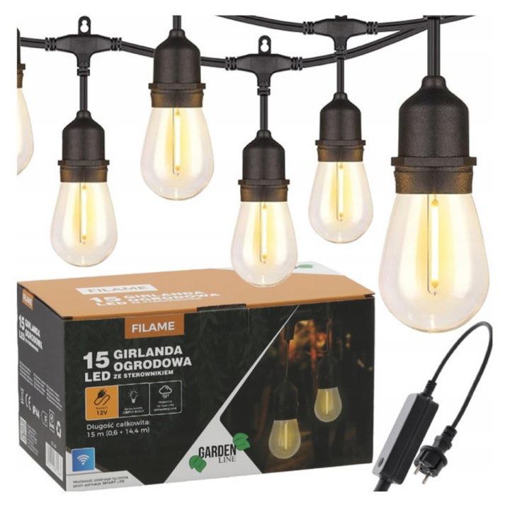 Extralink Filame LED meleg fehér fekete-átlátszó kerti füzér 300x300x210mm IP44