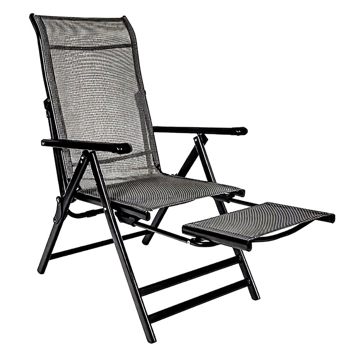 Scaun si sezlong pliabil 2 in 1 pentru gradina, cu suport pentru picioare, reglabil in 5 pozitii, 53x70x107 cm, gri