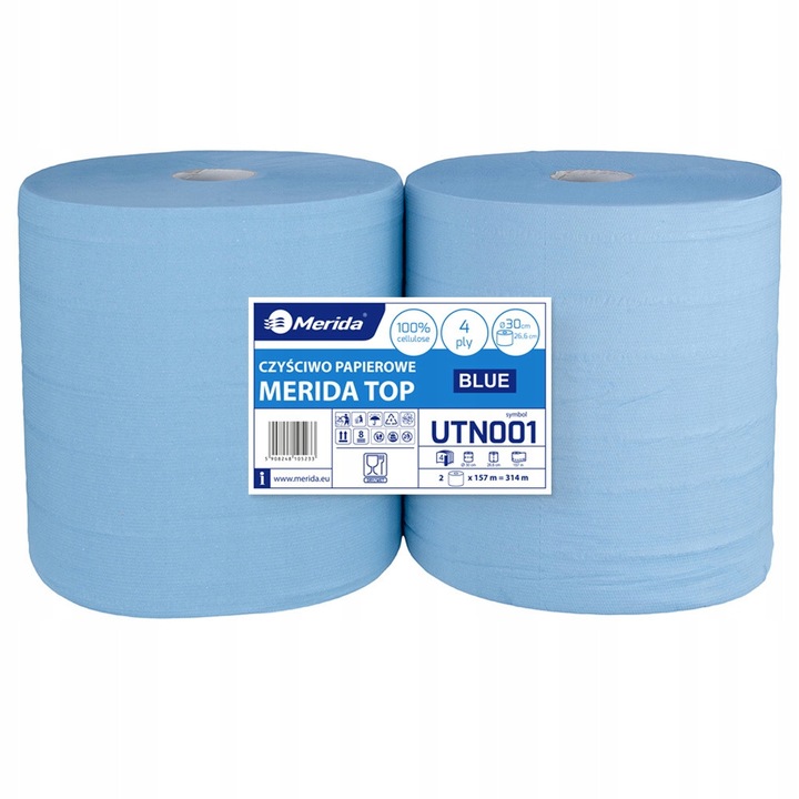 Хартиени кърпи Merida TOP 30, 4 пласта, сини, 28.6x157м, комплект 2 броя