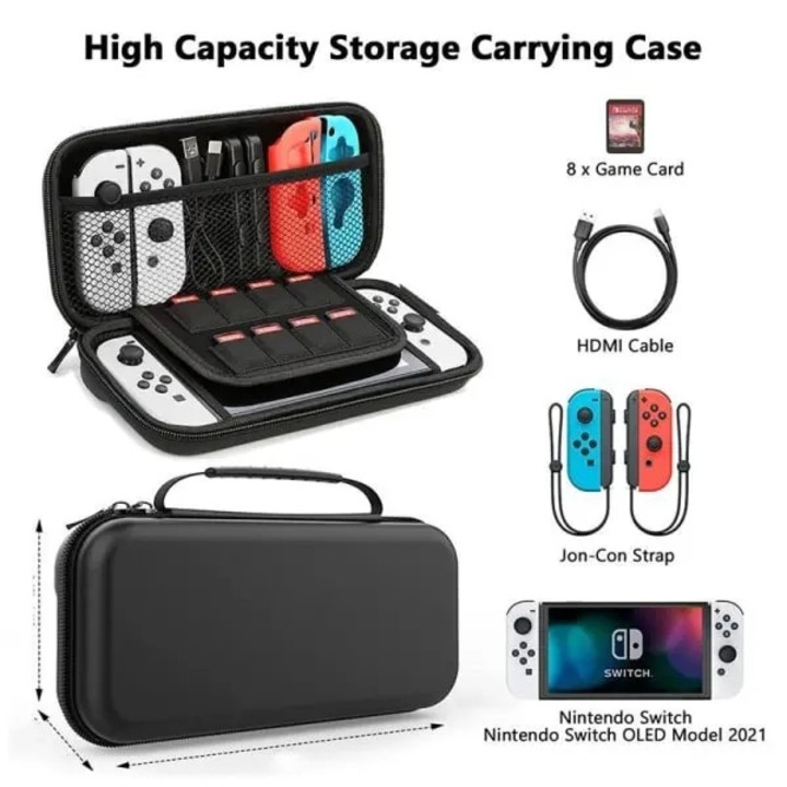 Калъф за носене за Nintendo Switch OLED STALVA-CJ-K0502-2026-0916-4186, твърд с голям капацитет, отделение за 8 касети и аксесоари, черен
