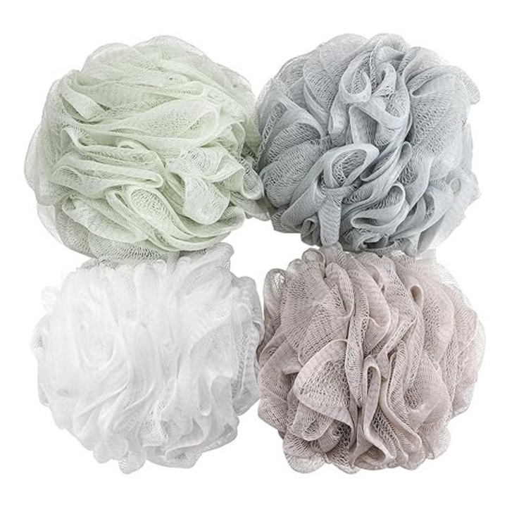 Fürdőszivacs, zuhanyluffa, 60 g, bővíthető hab, buborékos tusfürdő – 4 darabos csomag