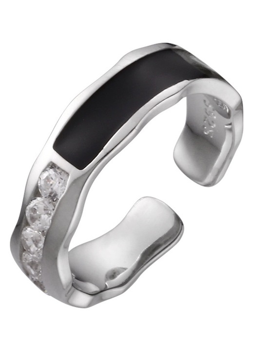 S925 sterling ezüst gyűrű fekete epoxi gyémánttal, kifinomult, kiváló minőségű női design