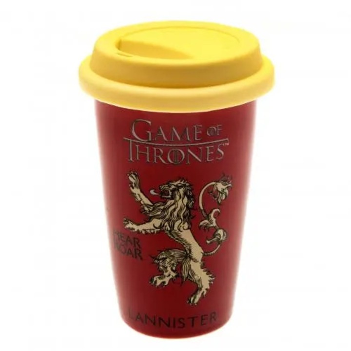 Cana ceramica de calatorie Lannister Game of Thrones, 340 ml, rosu, 14x9cm