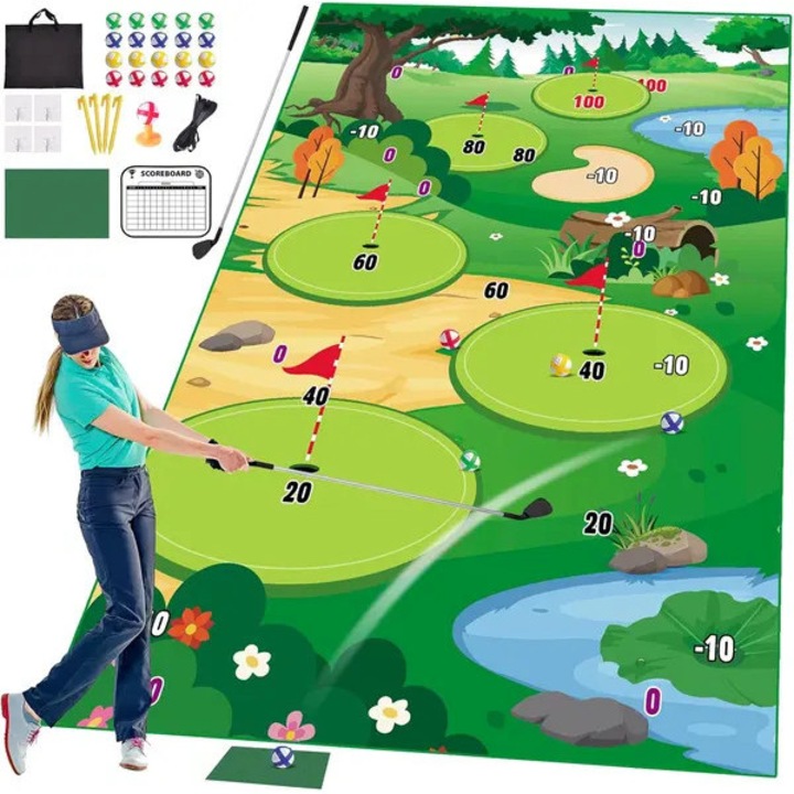 Golf chipping szett szőnyeggel és kihúzható ütővel, többszínű, 183x122cm