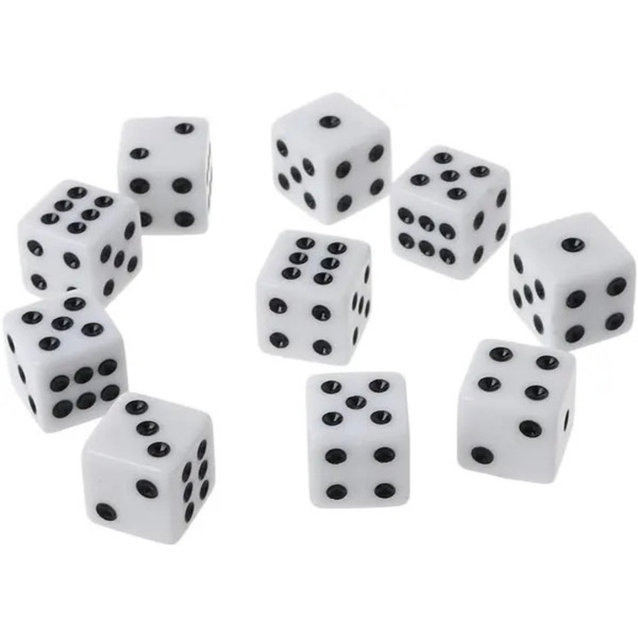 10 db akril kocka készlet, 16mm, fekete-fehér, 6 oldalú, társasjátékokhoz