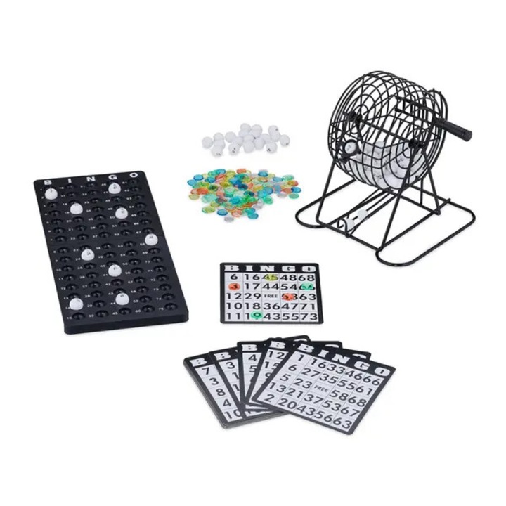 Bingo játék szett 75 golyóval 18 kártyával fekete arany