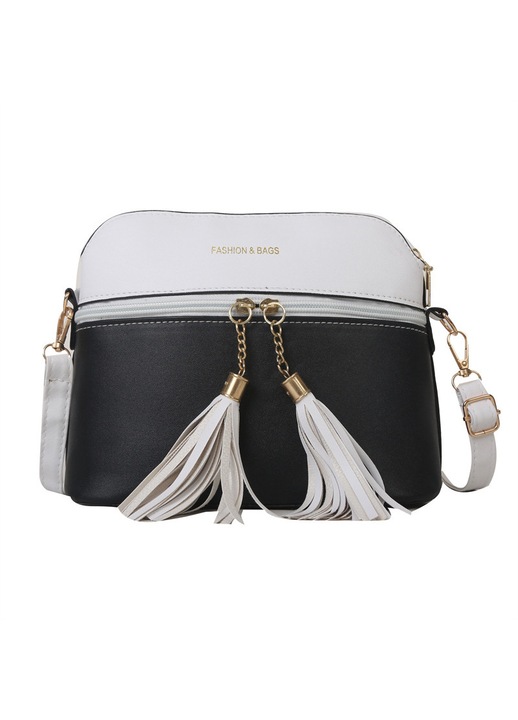 Divatos retro táska kontrasztos bojtos díszítéssel, női táska, egyszerű és hétköznapi egyvállas crossbody táska
