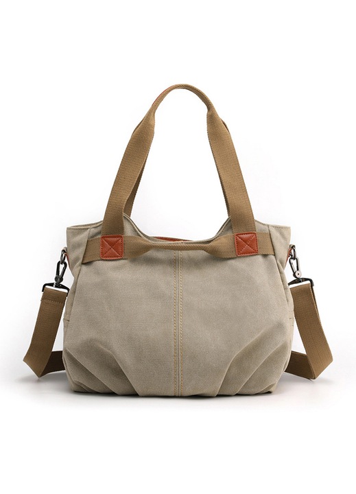 Női válltáska, vászon, crossbody típusú, vintage, több zsebbel, khaki