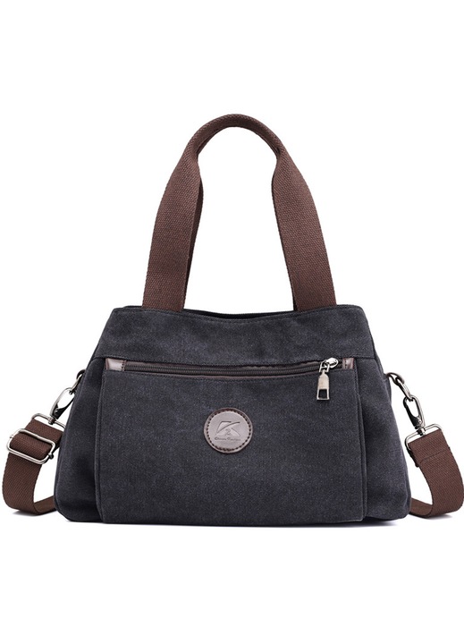Női Hobo Handbags vászon crossbody táska, több rekeszes kézitáska, fekete