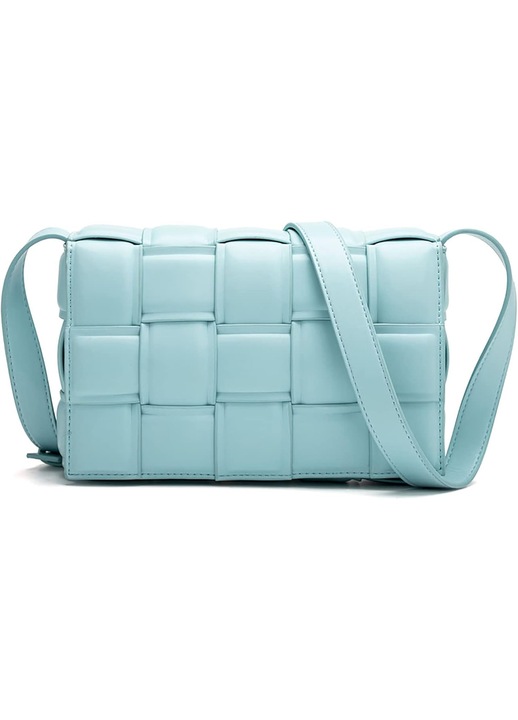 Női szőtt crossbody kézitáska, kis válltáska, clutch pénztárca, négyzet alakú táska, A-kék