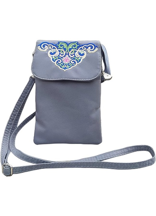 Női crossbody telefontáska, kis nylon hímzett válltáska, vízálló kis mobiltelefon pénztárca, virágmintás