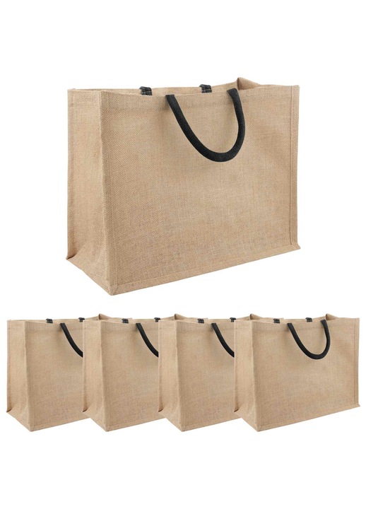 Geanta de iuta 5 pcs vidaXL, Natural si Negru 42 x 33 x 19 cm