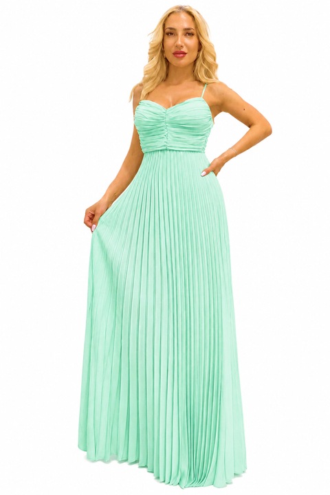 NYSA UNI hosszú pliszírozott ruha, hátul megkötős, Pisztácia zöld, Univerzális méret S/M, FashionForYou