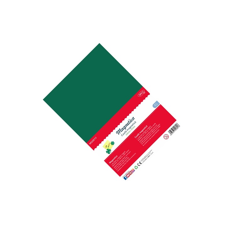 Folie magnetica flexibila A4 Verde, ideala pentru proiecte creative si educative, decorarea suprafetelor metalice si realizarea de elemente personalizate, usor de decupat DACO sku11