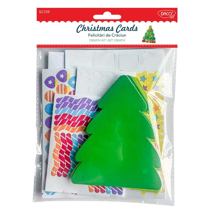 Set creativ pentru realizarea felicitarilor de Craciun, cu elemente decorative festive, ideal pentru activitati handmade, proiecte scolare si dezvoltarea creativitatii copiilor DACOART sku28