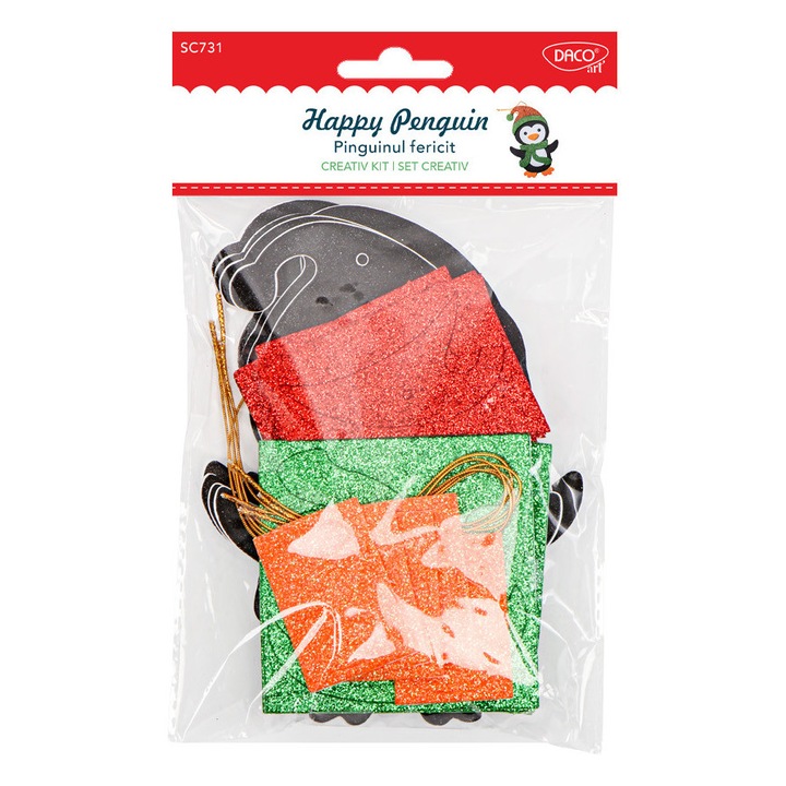 Set creativ Pinguinul fericit pentru activitati handmade de iarna, din spuma, multicolor, ideal pentru dezvoltarea imaginatiei si indemanarii copiilor. DACO sku28