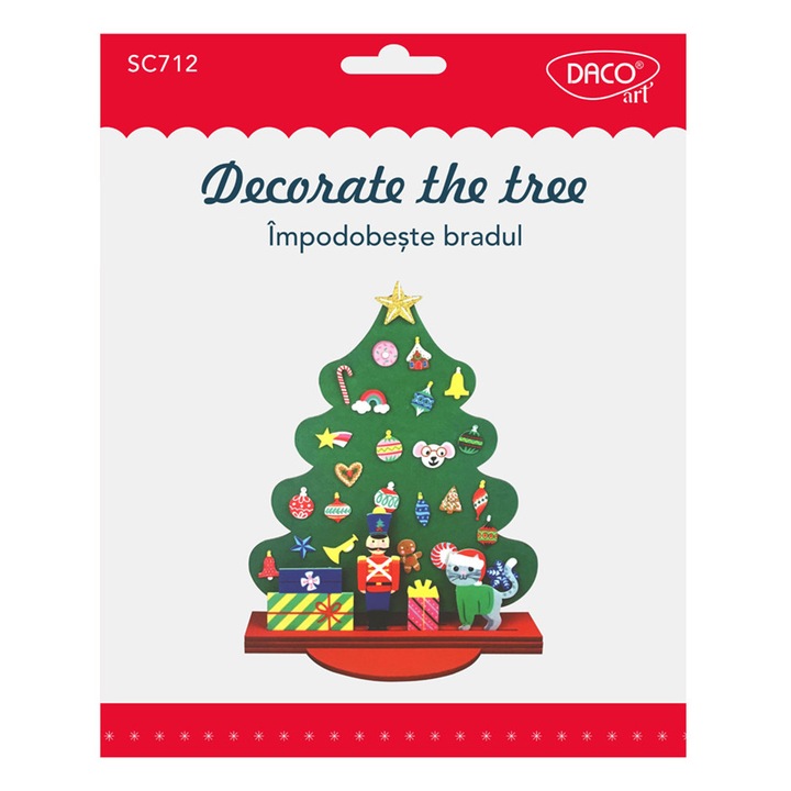 Set creativ Impodobeste Bradul, pentru realizarea unei decoratiuni festive de Craciun cu ornamente colorate, stimuleaza creativitatea si dexteritatea copiilor, Multicolor DACOART sku28