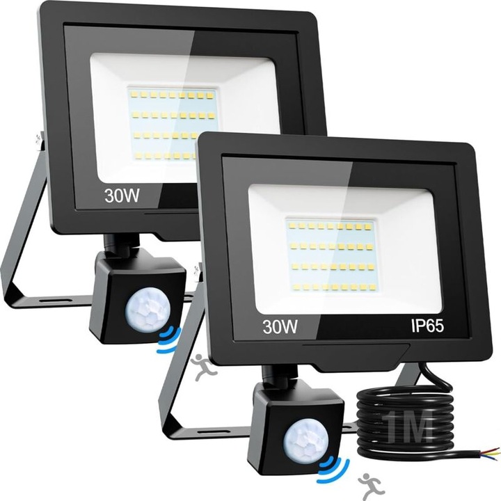 2 db Kültéri LED Projektor Szett 30W 6500K 3000lm Hideg Fehér IP65 100x120cm