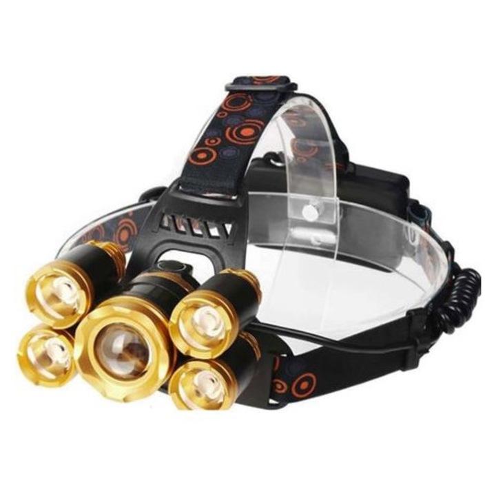LED fejlámpa 5xT6, állítható, fehér, 50g, 18650, szett