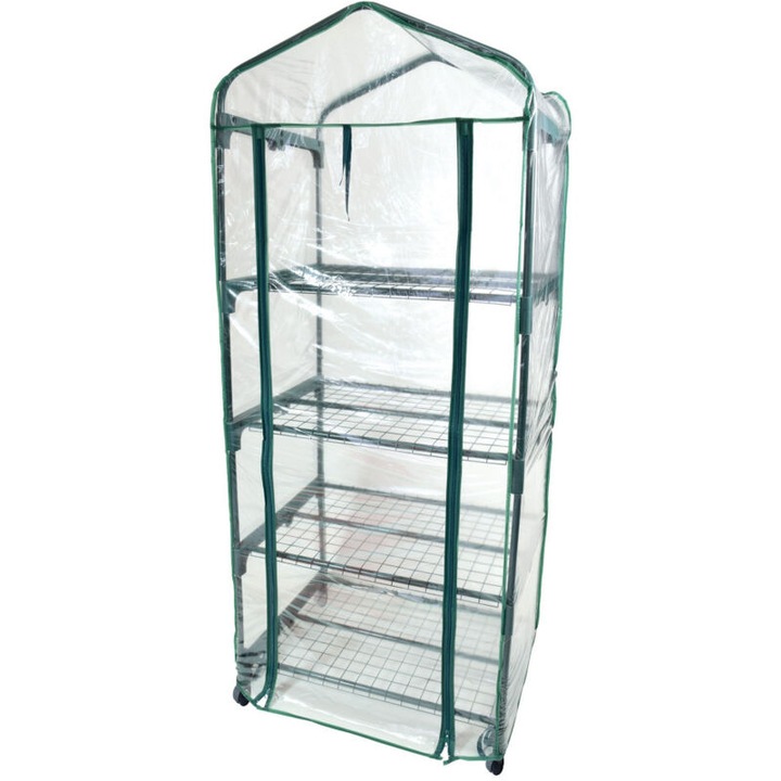 Sera gradina 4 emelet átlátszó PVC huzattal 69x49x155cm kerekekkel