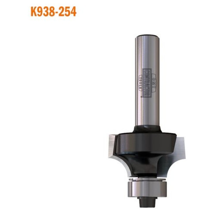 Freza quarter round, 2 taisuri, carbura, 38.1x19x61mm, R12.7, rulment