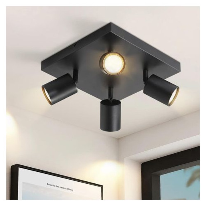 Plafonier 4 spoturi orientabile metal negru 330° 25W GU10