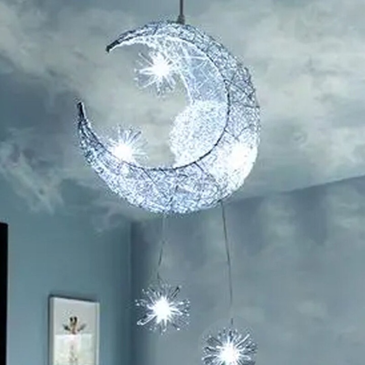 Hold és csillag függőlámpa, 5 LED, hideg fehér, 37x32x16cm, 100cm kábel