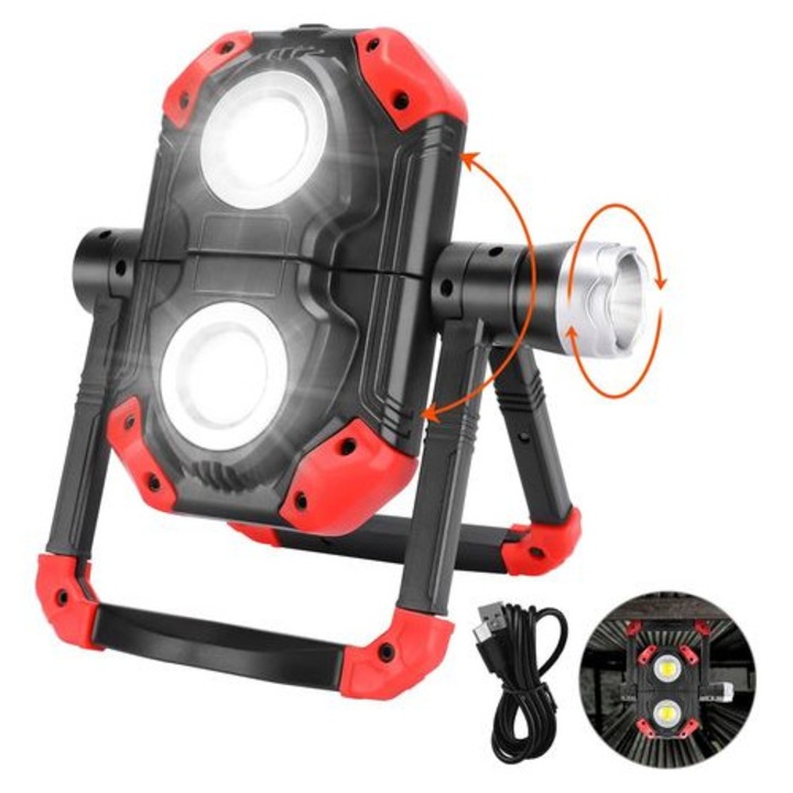 360°-ban forgatható hordozható munkalámpa, LED, 18,3x7x13,2cm, fehér