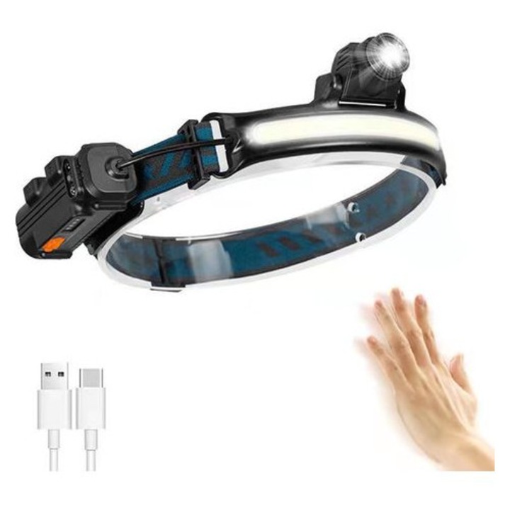 LED USB Fejlámpa, 1300 lumen, vízálló, 2000mA, 270° szög, IP65