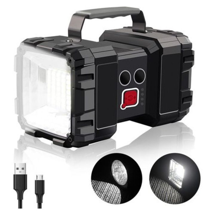 Többfunkciós LED kempinglámpa, 10000mAh, 1200lm, vízálló, USB, fekete, 20x6cm