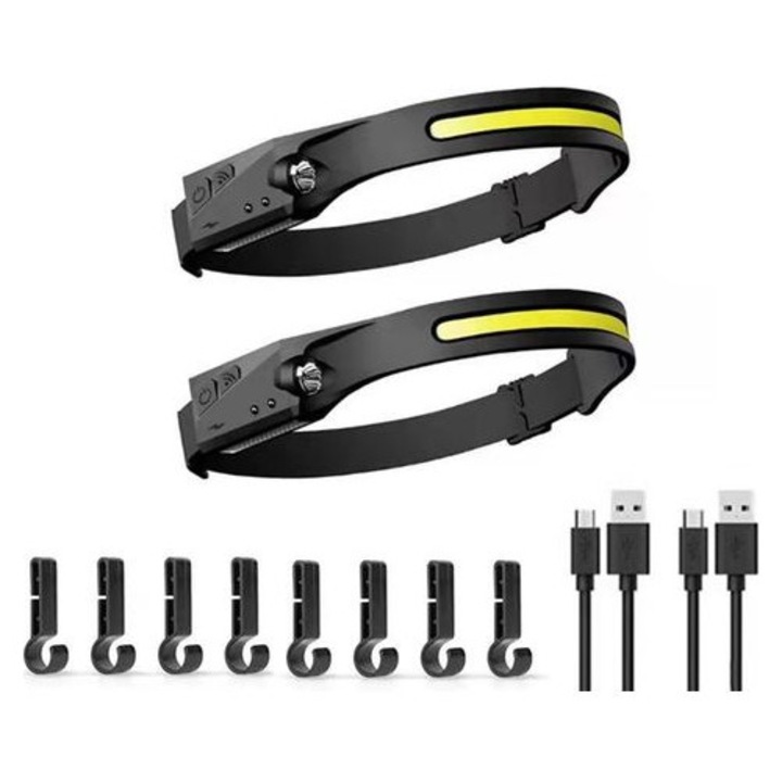 LED fejlámpa, 1000 lumen, USB, vízálló, 1200mAh, 230° szög, 50m látótávolság