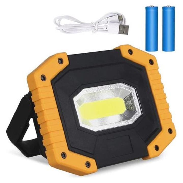 LED reflektor 20W, 3 üzemmód, hordozható, USB, vízálló, 1200 lumen, 2 akkumulátor mellékelve